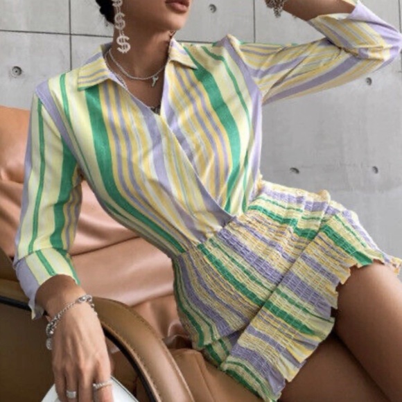 Zara new Cotton Multicolor Stripe Valery Long Sleeve Mini Dress size small - Picture 5 of 13